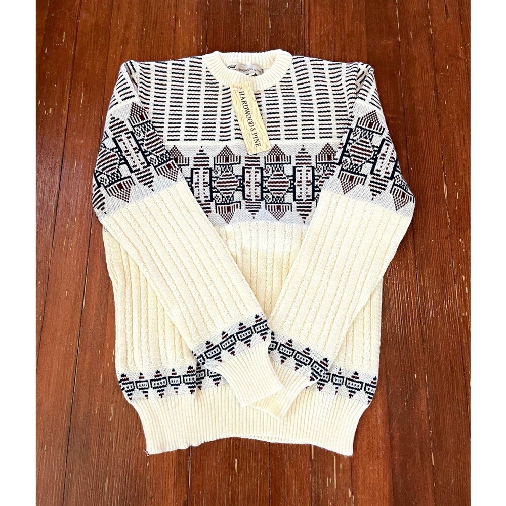 NWT Hardwood & Pine Men's Crew Neck Sweater M Geometric Rib-Knit Acrylic Sweater
